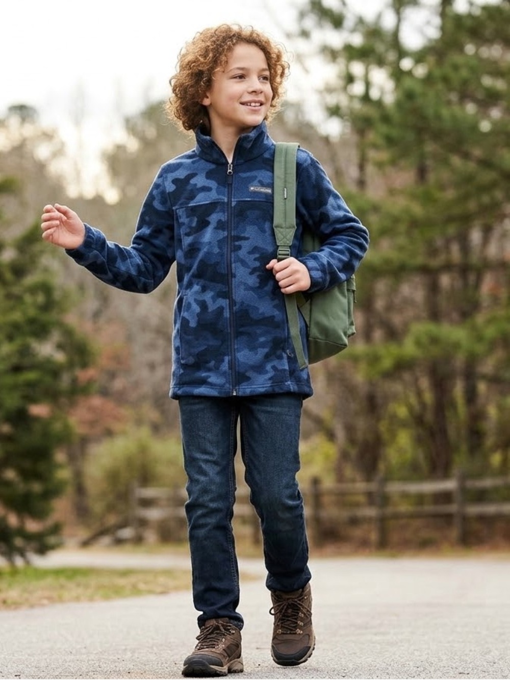 Columbia Kids Medium 10/12 Blue Camo Full Zip Fleece Jacket